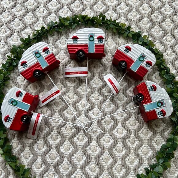 NEW Michaels Christmas Glitter Camper Trailer Wreath Floral Picks Set of 7 - Picture 1 of 10